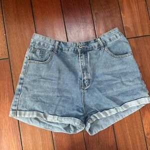 SHEIN Blue Jean Shorts High-Waisted Cuffed